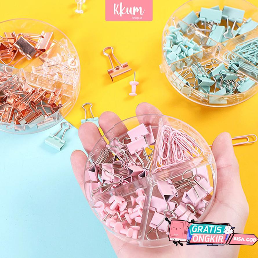 

72 PCS Kombinasi penjepit kertas cute/ Paperclip binder clip push pin set