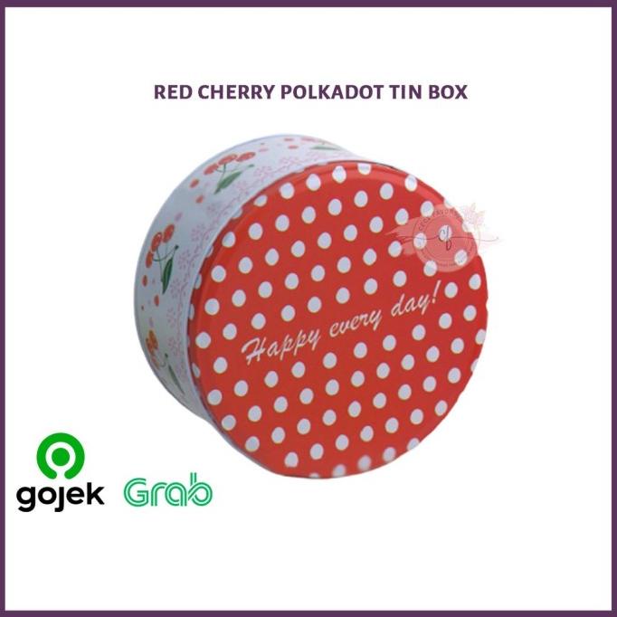 

HAPPYSTORE Kotak Kaleng Kue Box Bulat - Red Cherry Polkadot