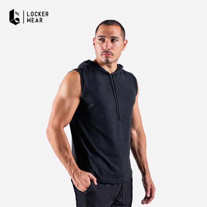 Hoodie Singlet Pria Tanpa Lengan Sleeveless Tank Top Kaos Sweater Polos Olahraga Casual Gym Fitness