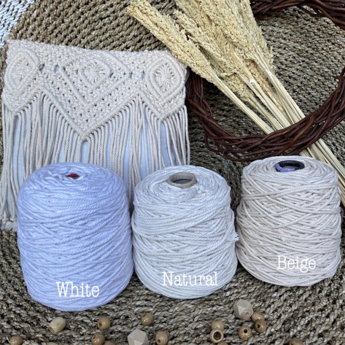 

Tali macrame benang ukuran 4mm twist warna natural 1kg