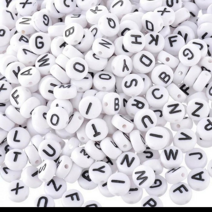 

Manik Mote Huruf Abjad Bulat Gepeng Putih