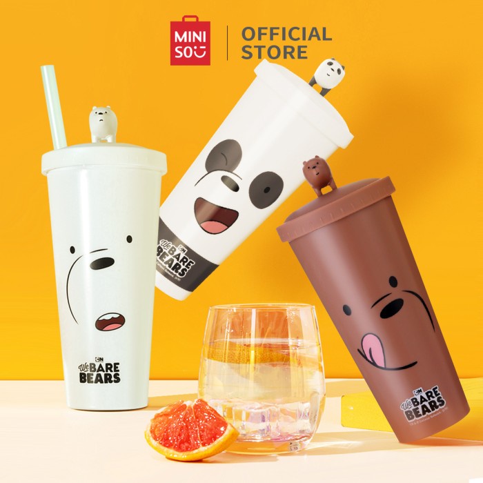 MINISO WE BARE BEAR BOTOL MINUM TUMBLER TEMPAT AIR MINUM SEDOTAN STRAW
