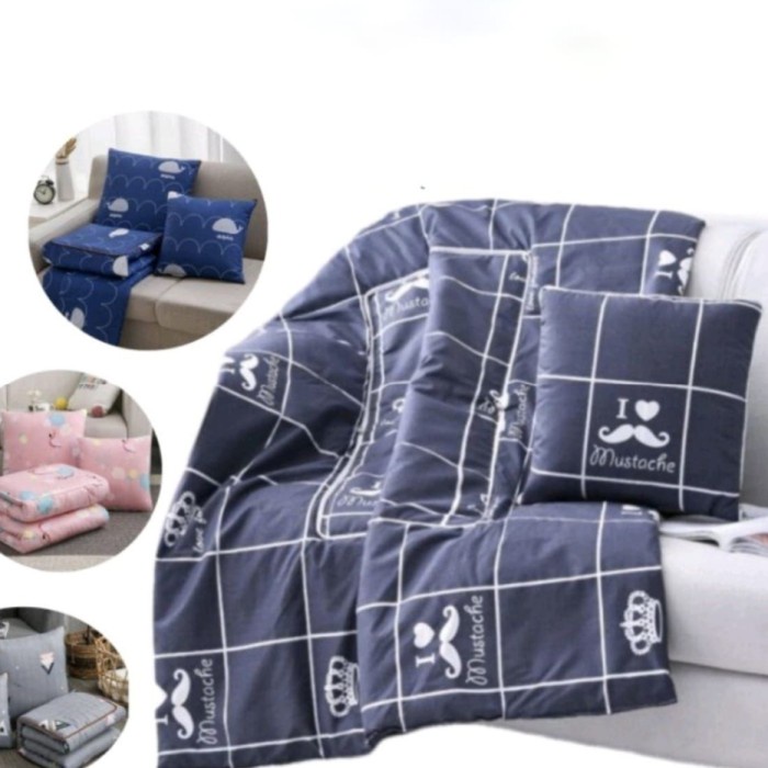 selimut AJ Bantal selimut 2 in 1 balmut bedcover lipat travel bermotif(D7F3) selimut bulu dewasa sel