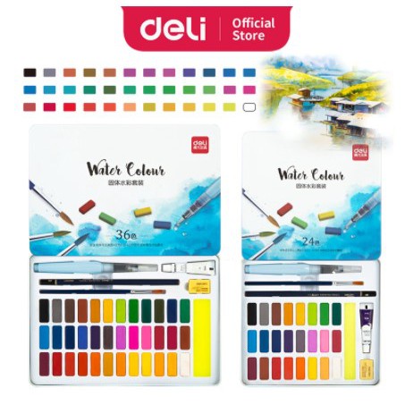 

Deli Solid Watercolor Set Cat Air Padat Isi 24/36 Warna 73876 73877