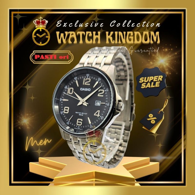 Jam Tangan Casio Pria Ori Analog Bulat Tali Rantai Stainless Steel Quartz Batrai Awet Silver Black C