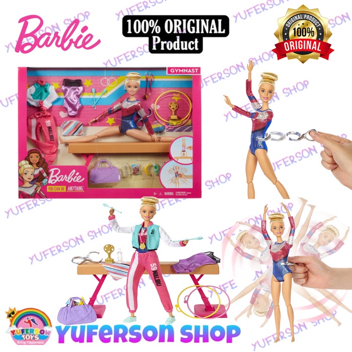 ✅New Ori Barbie Gymnastics Playset With Doll Balance Beam 15 Accessories Gjm72 Terbaru