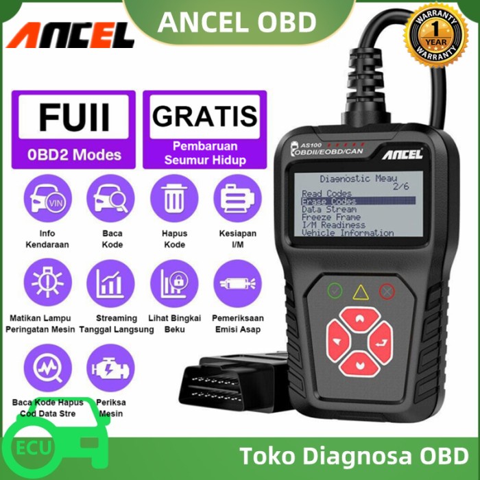 ✨COD Ancel As100 Obd2 Scanner Mobil Universal Bahasa Indonesia Pembaca Kode Terbatas