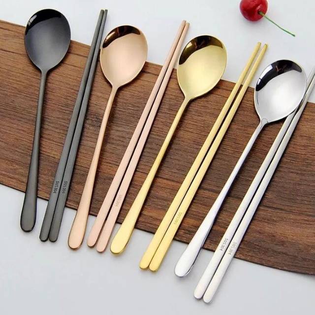 Sendok Sumpit Korea / Sendok Sumpit Warna Stainless / Sujeo Set