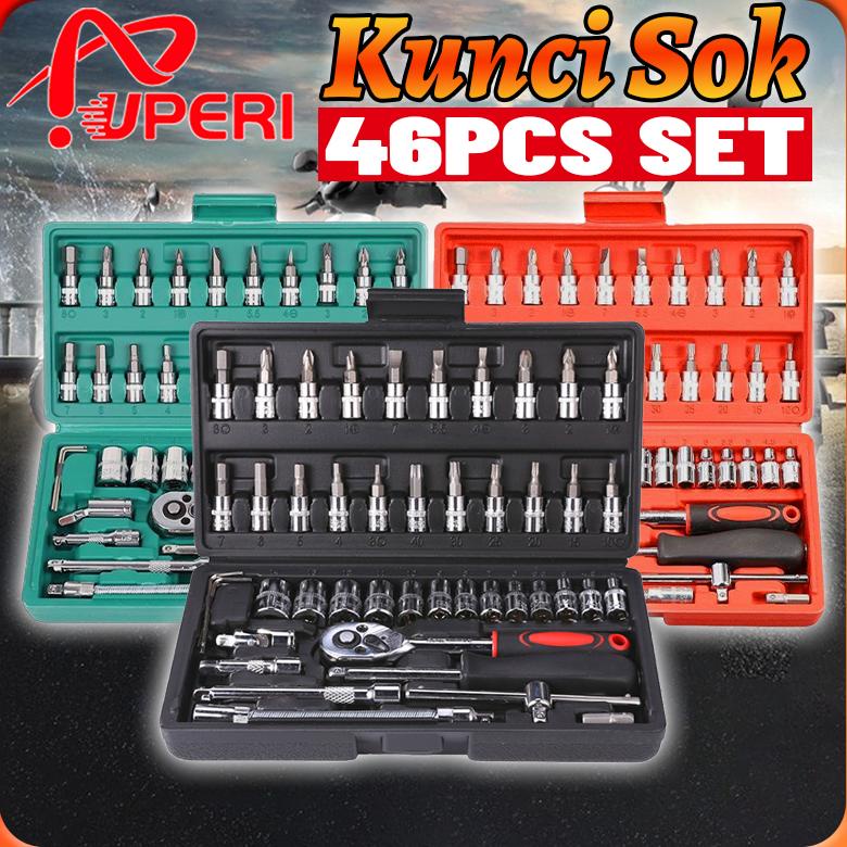 MURAH Set Kunci Socket 46 PCS full Set (1/4 ") Pas Ring L Motor Kunci/kunci l set tekiro lengkap/kunci ring pas 1 set lengkap LARIS