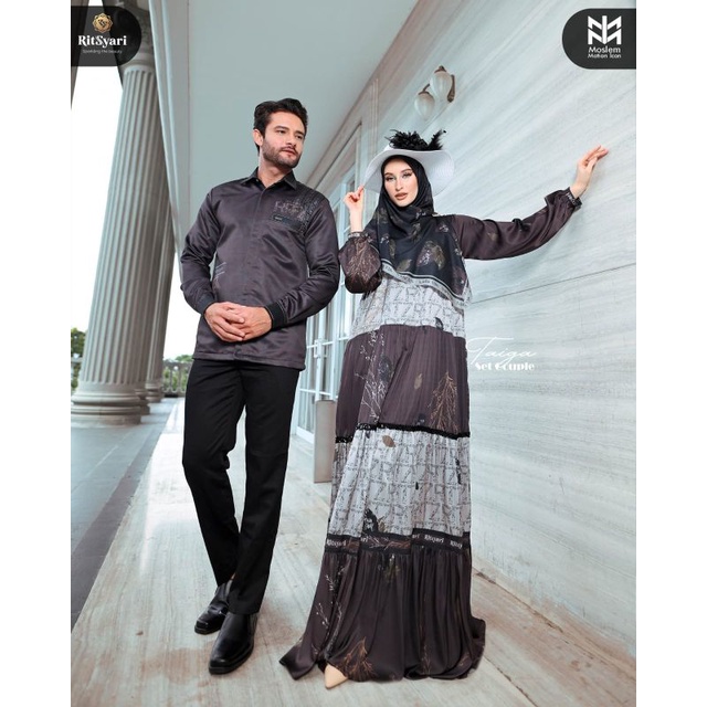 [RITZ SYARI] SET COUPLE SYARI / GAMIS SYARI TERBARU / DRESS SET PRINTING " TAIGA SET " BY RITZ SYARI