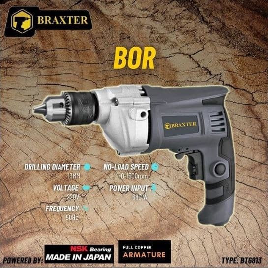 ✅New Ori Bt6813 13Mm Electric Drill Bor Listrik Merk Braxter Maktec Terbaru