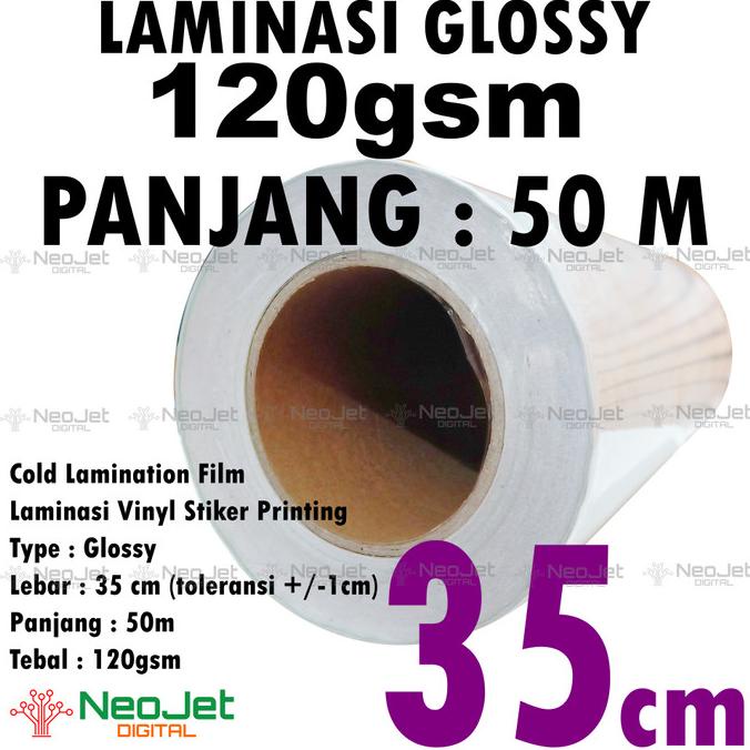 

Laminasi Dingin Gloss Kilap 120 Gsm Lebar 35 Cm Panjang 45M / 50 Yard Kode 1373