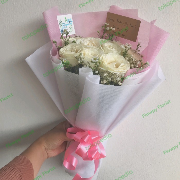 ✅Ready Buket Bunga Mawar Putih / Buket Bunga Asli / Bunga Mawar Limited