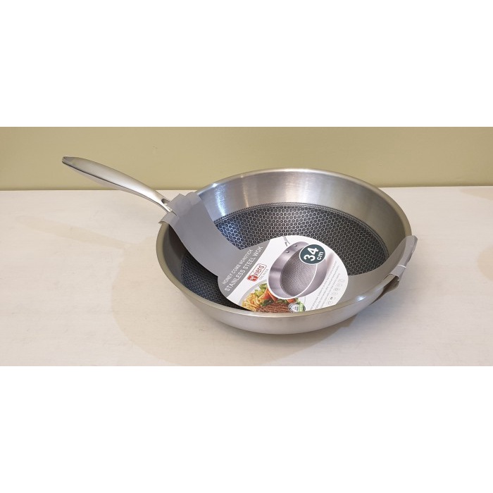✨Baru Stainless Steel Non Stick Deep Wok Wajan 34 Cm Food Grade Honeycomb Terbatas