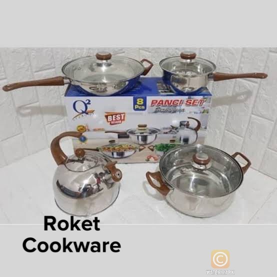 ✨Baru Panci Wajan Penggorengan Teko Set Serbaguna 8Pcs Stainless Q2 7208 Diskon