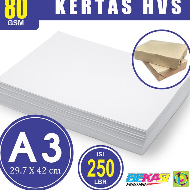 

Woodfree Paper Kertas HVS A3 29.7x42 cm 80 GSM Gram | 1/2 RIM 250 LBR Kode lb 976