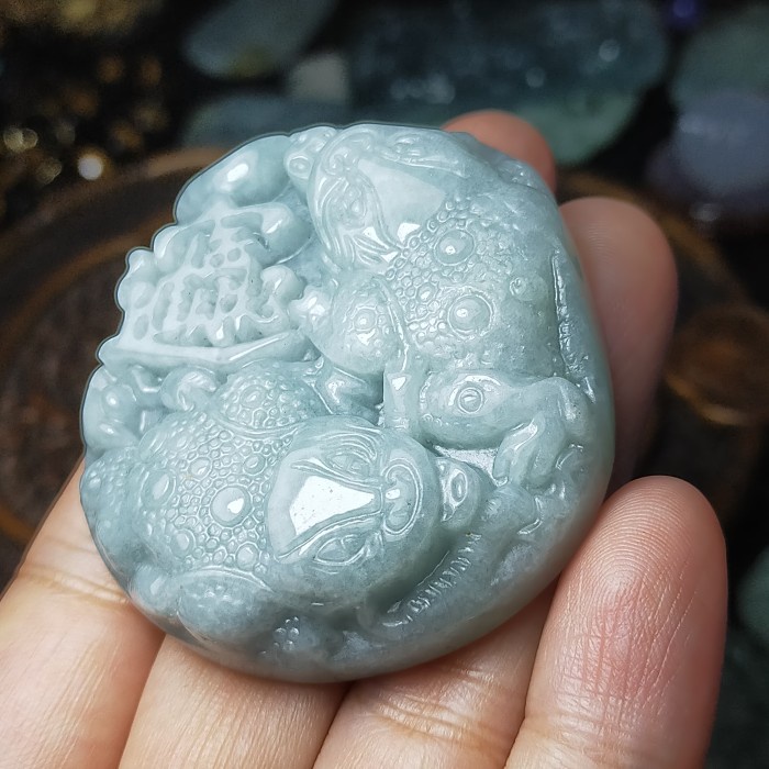 ✨Termurah Kalung Liontin Giok Burma Kodok/Katak Rejeki  Sertifikat Berkualitas