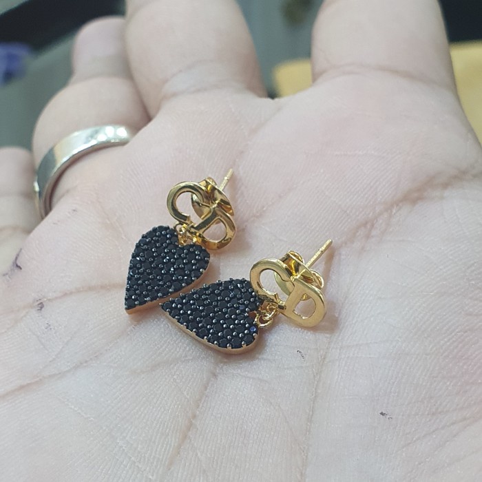 ✨Termurah Giwang Anting Gantung Love Mata Item Cd Ulir Emas Limited