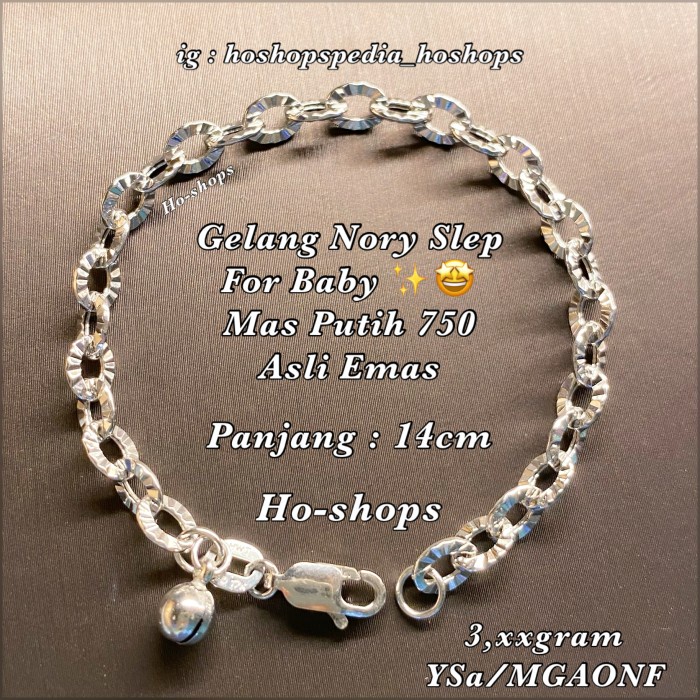 ✨Ori Gelang Anak  Kids  Model Nory Slep Mas Putih Kadar 75 Asli Emas Berkualitas
