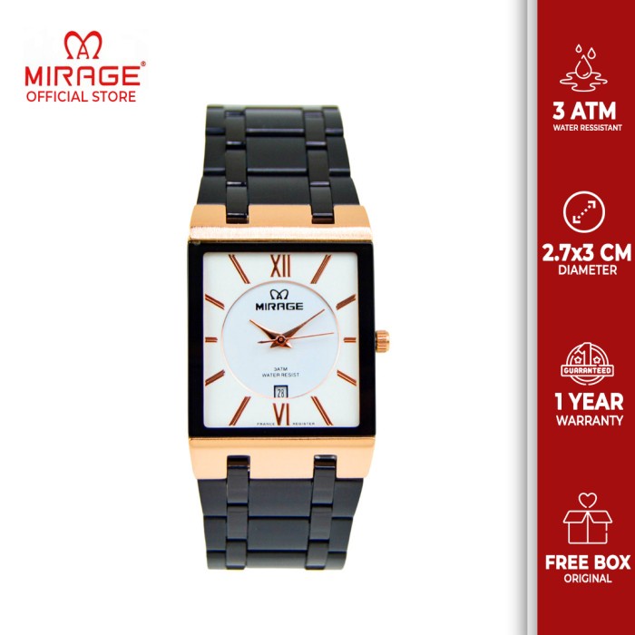 ✅Ori Mirage Jam Tangan Pria 7908M Comb Black/Rosegold - Plat Putih Limited