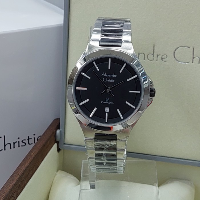 ✅New Ori Alexandre Christie Ac8634 Ac 8634 Silver Black Jam Wanita Berkualitas