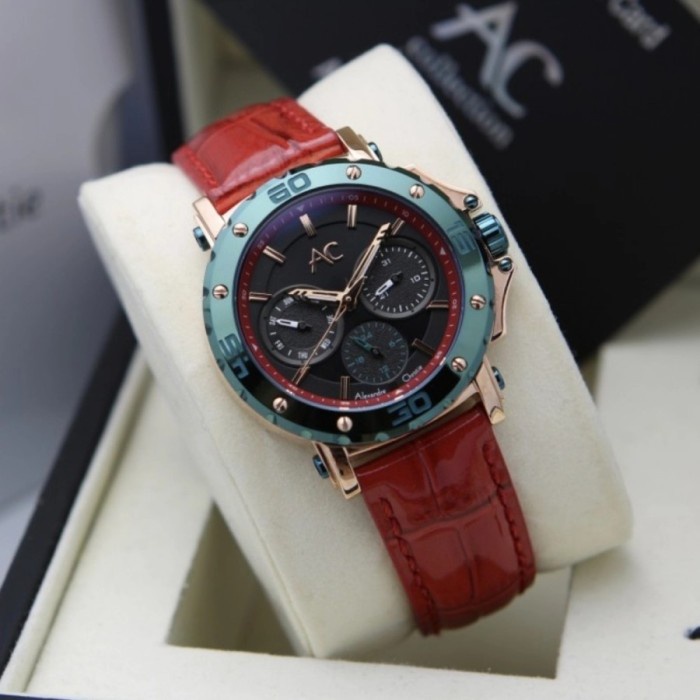 ✅New Alexandre Christie Ac 9205 Leather Red Green Jam Wanita Original Ori Berkualitas
