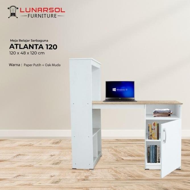  (Free Rakit) Meja Kerja Atlanta Lunarsol / Meja Belajar Rak Buku - Mollendi
