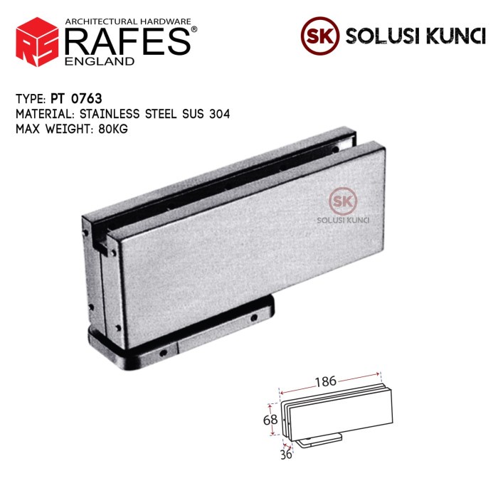 [Ori] Patch Fitting Engsel Pintu Kaca Hidrolik Rafes 80Kg Limited