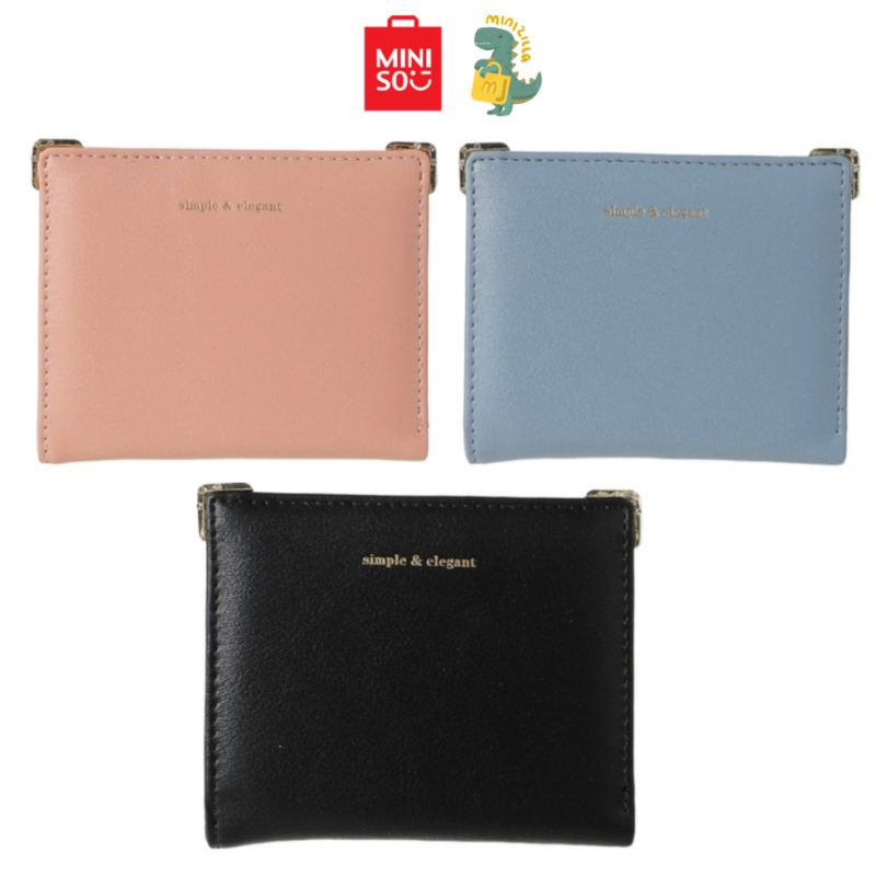MINISO Delicate Metal Women's Short Bifold Wallet Miniso Dompet Wanita Lipat 2 Halus 3 Warna Biru Hi