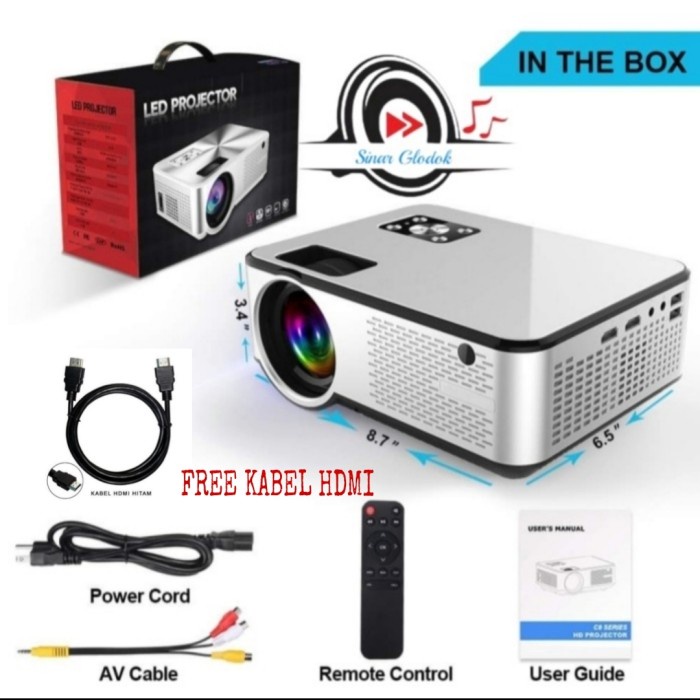 PROYEKTOR LED CHERLUX C9 PORTABLE 2800 LUMENS ADA TV TUNER MANTAP