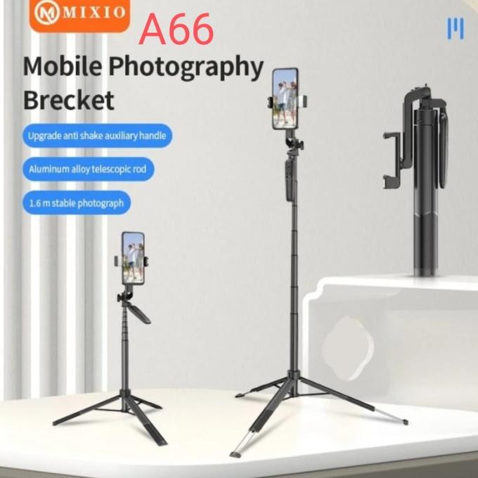 MIXIO A66 - 160CM Tongsis Bluetooth Selfie Stick Tripod with LED Light