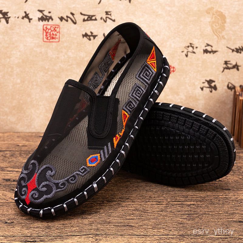 Sepatu Kain Old Beijing Bahan Kain, Sepatu Kain Bordir Motif Bunga Kasual, Sepatu Peas Kanvas Gaya E