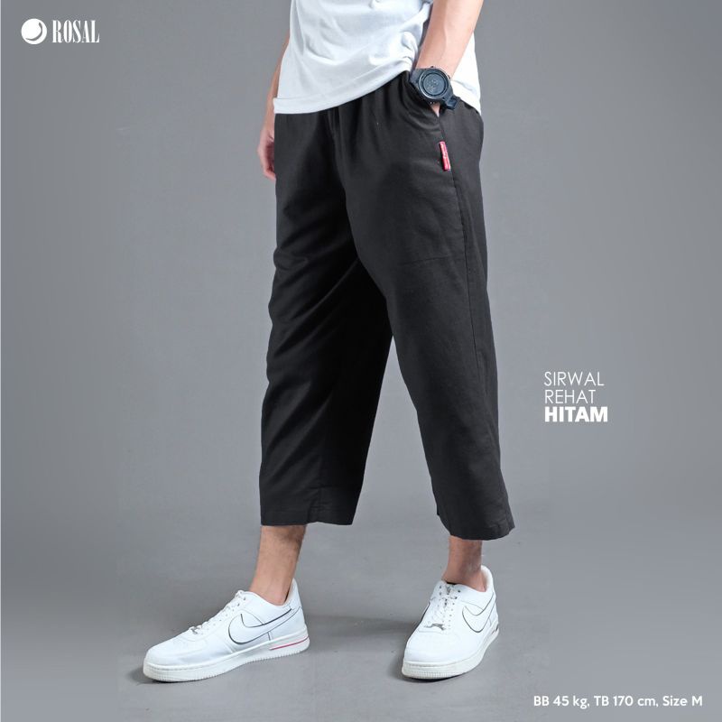 Rosal Celana Sirwal Rehat Sholat Pria - Celana Pangsi Dewasa Bahan Katun Hitam