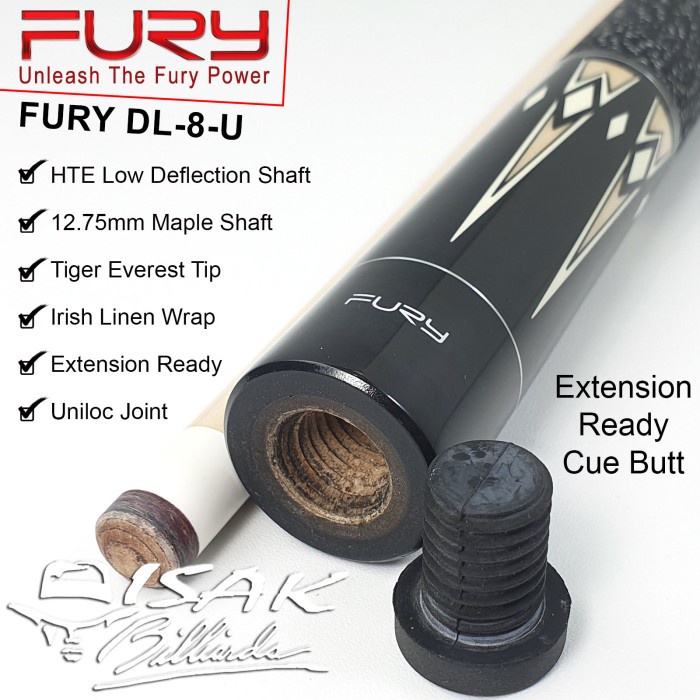 Fury Dl-8 Maple Pool Cue - 13 Mm - Billiard Stick Stik Biliar Bilyar