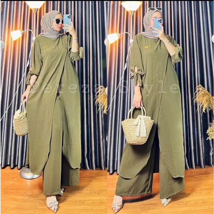 One Set Wanita Terbaru 2023 Stelan Korean Style Baju Muslim Kekinian Dewasa Outfit Ibu Mewah Stelann