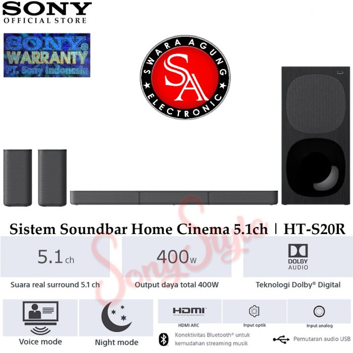 {NurulShop} Sound Bar 5.1 Ch SONY Type: HT-S20R Khusus Daerah Medan Murah