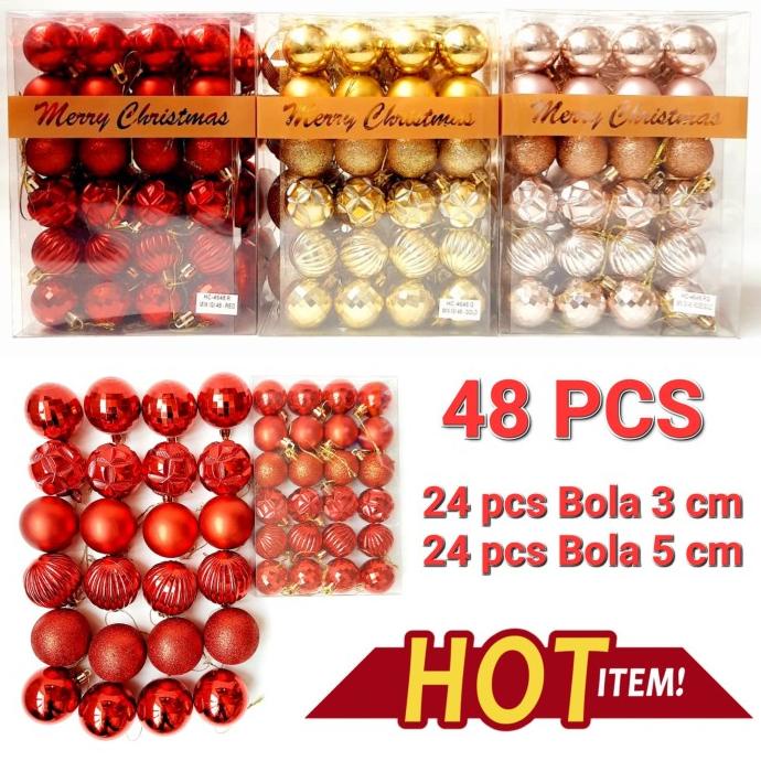 

Natal Paket Bola 48 Pcs Murah Bola Premium Motif Pinus Dekorasi Pohon Natal Original