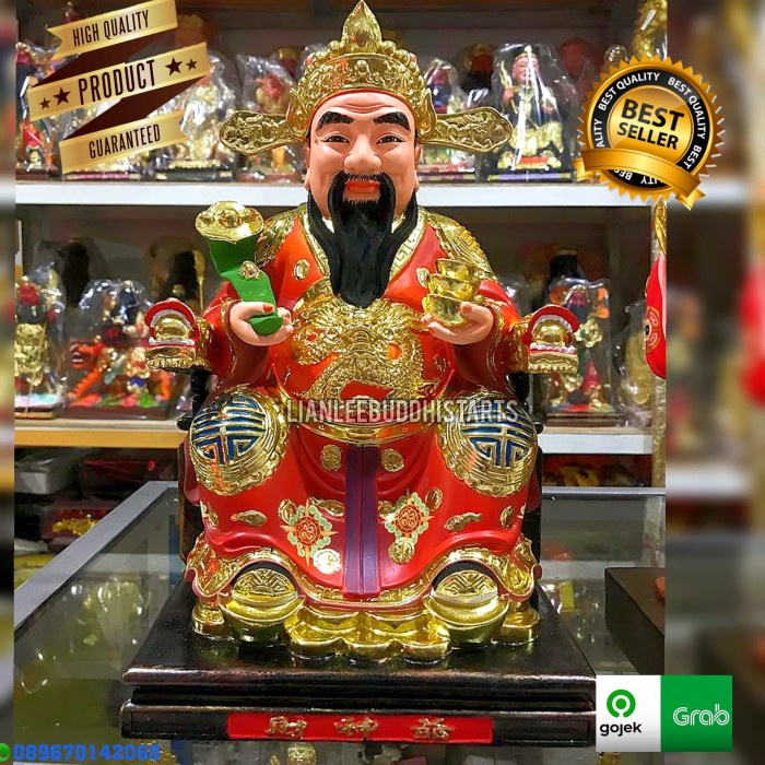 [Ori] Patung Dewa Kekayaan Harta Rejeki Caisenya Full Kayu Uk 12 Inch Diskon