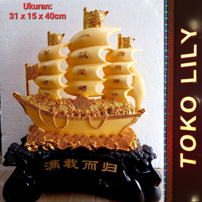 [Original] Pajangan Fiber Kapal / Figurine Kapal Resin / Miniature Kapal Fengshui Berkualitas