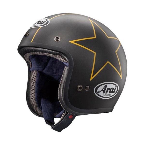 [New Ori] Arai Classic Mod Stars Helm Half Face - Black Yellow Terbaru
