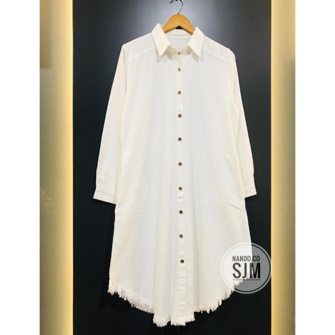 Trend Kemeja Tunik Jeans Denim Xxl Putih Merah Bata Pink Blue Merah Ld 110 Original