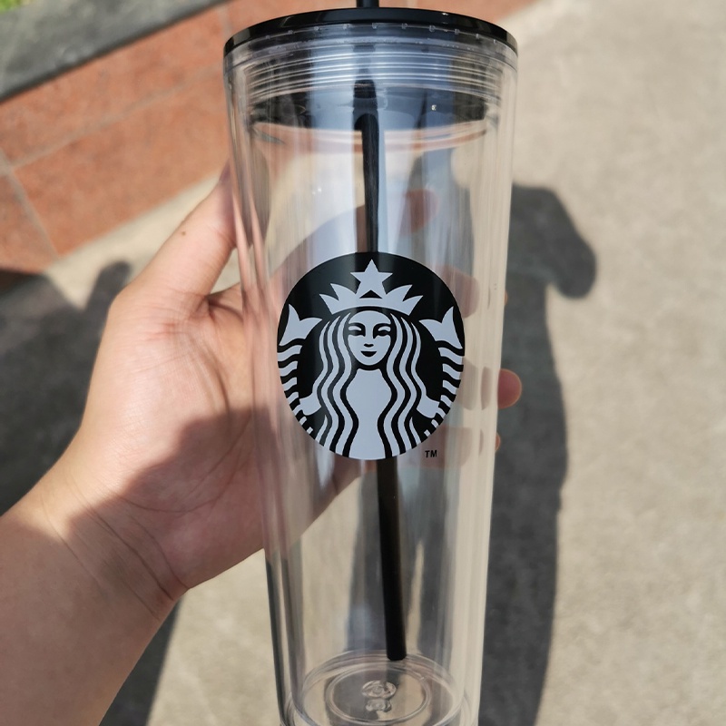 710Ml Botol Num Tumbler Starbus Plastik Transparan Dengan Sedotan