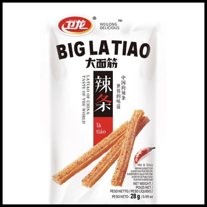 

Wei Long Latiao 28G Big La Tiao Snack China Da Mian Jin Spicy Gluten