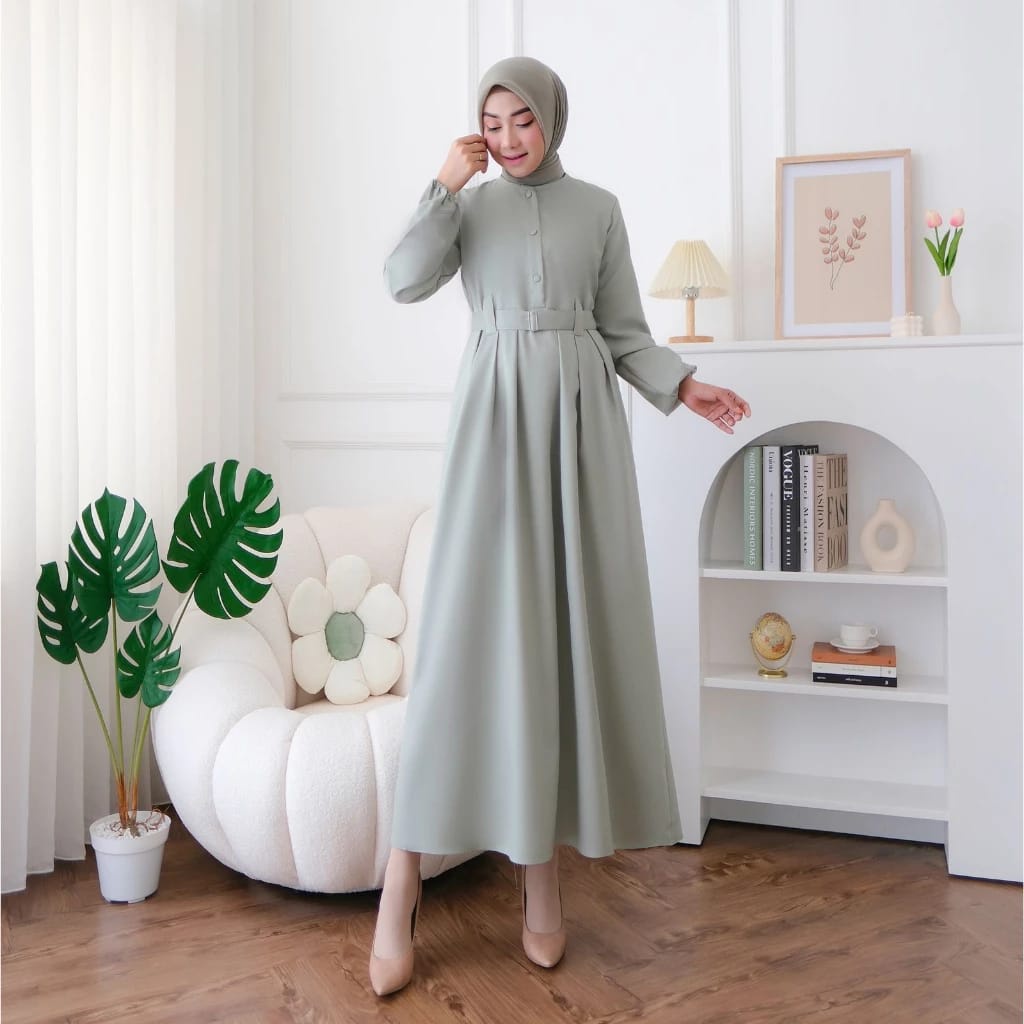 Gamis Polos Lebaran Warna Hijau Avocado Alpukat Olive Emerald Neon Pastel Lime Tosca ON MODEL BASIC 