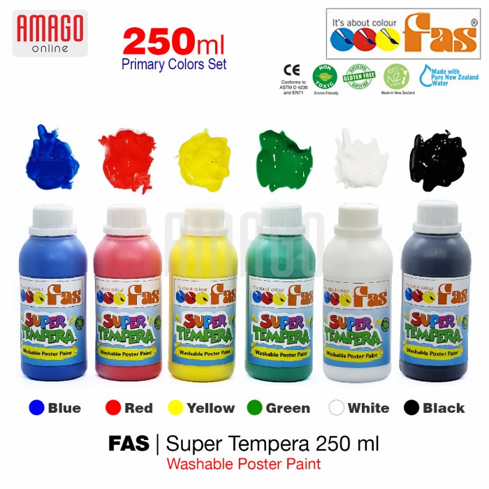 

Promo Paket 6 Warna Dasar - Fas Super Tempera Washable Poster Paint - 250 Ml