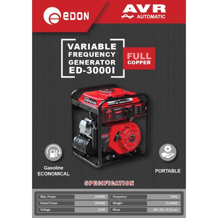 GENSET EDON 3000WATT EDON PT 3300L GASOLINE GENERATOR BERGARANSI RESMI