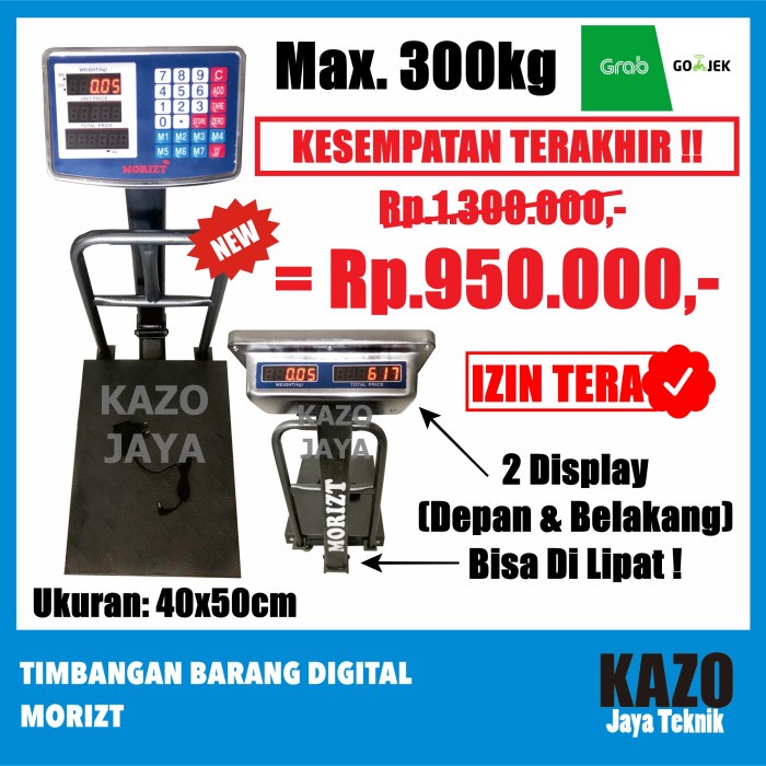 {GrandShop} Timbangan Barang Digital 300kg / Timbangan Duduk / Lantai - Morizt - 40x50cm Limited