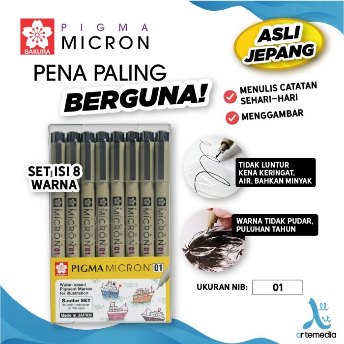 

Promo Drawing Pen Sakura Pigma Micron Set 8 Color Pigment Ink Pulpen Gambar