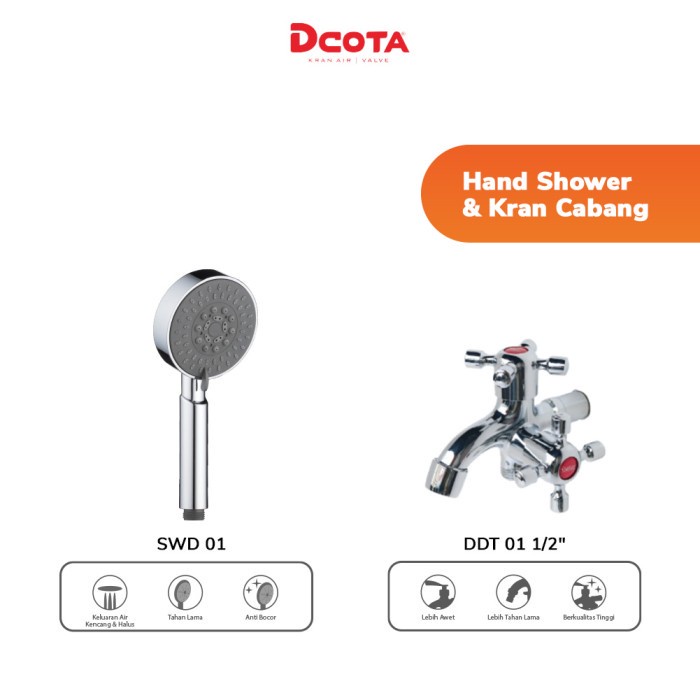 Dcota Hand Shower / Shower Mandi SWD 01 + Kran Cabang DDT 01 1/2"