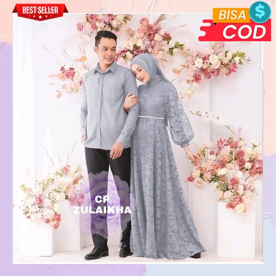 Ghamis Psangan Bahan Premium Kopel Dress Kondangan Mewah Set Gamis Keluarga Games Pasangan Muslim Ba